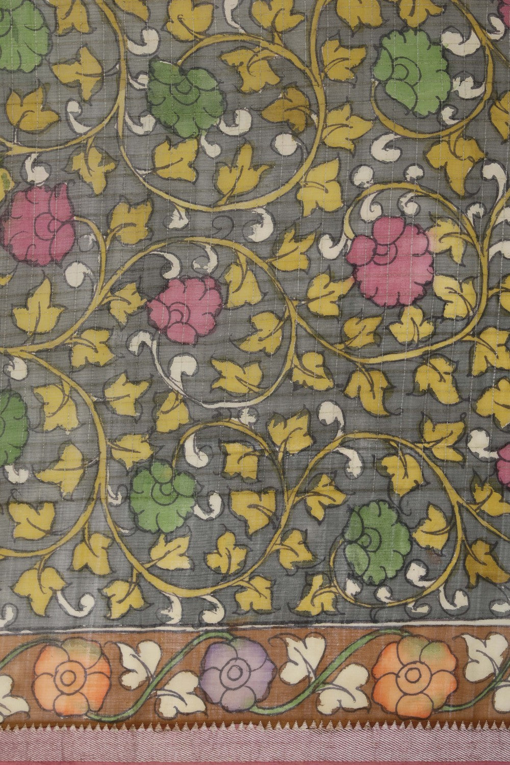 Kalamkari Painted Saree With Natural Dyes.