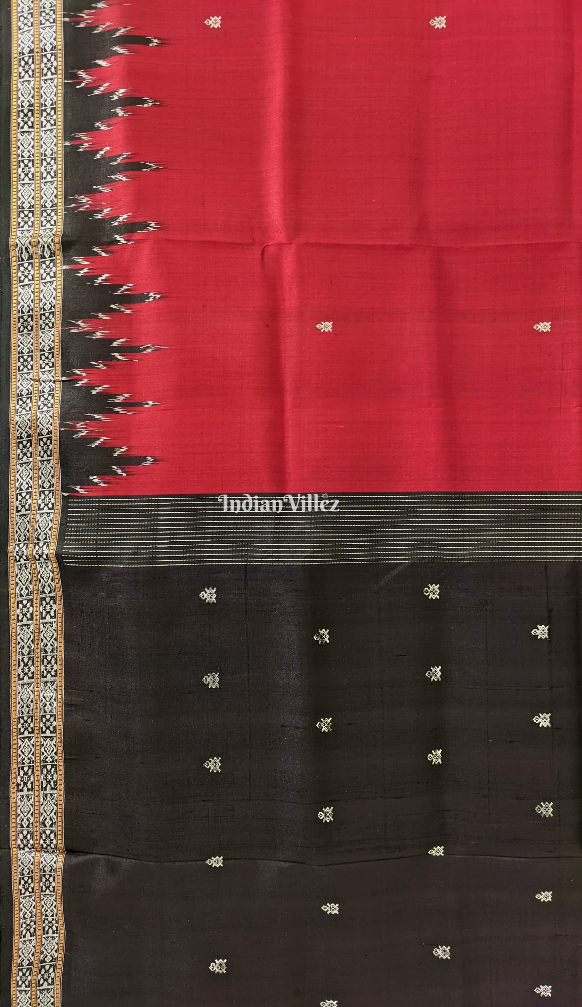 Marron Black Tortoise Motif Odisha Ikat Dongria Silk Saree