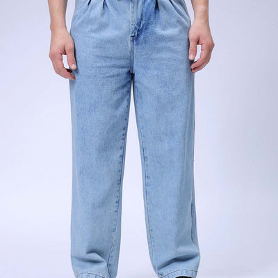 Men's Blue Relaxed Fit Solid Denim Jogger