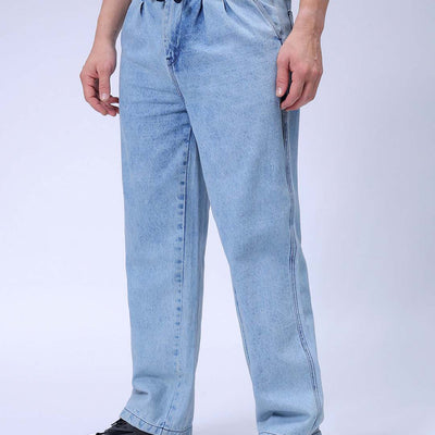 Men's Blue Relaxed Fit Solid Denim Jogger