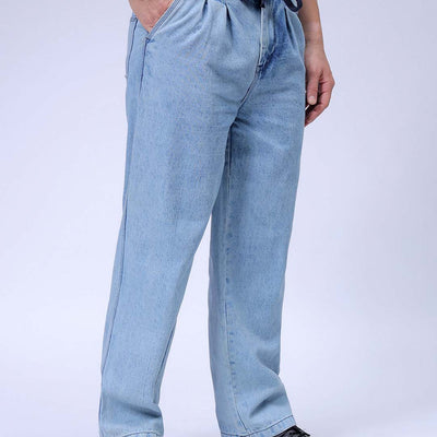 Men's Blue Relaxed Fit Solid Denim Jogger