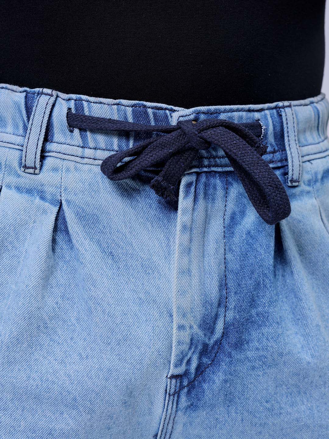 Men's Blue Relaxed Fit Solid Denim Jogger