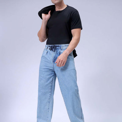 Men's Blue Relaxed Fit Solid Denim Jogger