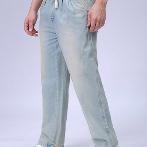 Men's Blue Relaxed Fit Solid Denim Jogger