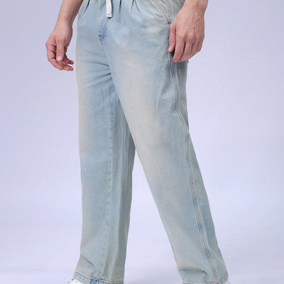 Men's Blue Relaxed Fit Solid Denim Jogger