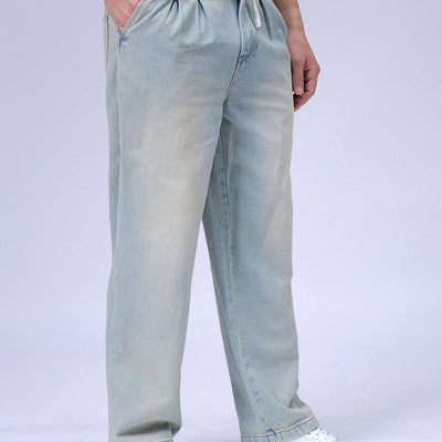 Men's Blue Relaxed Fit Solid Denim Jogger