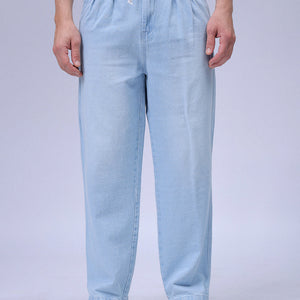 Men's Blue Relaxed Fit Solid Denim Jogger