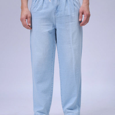 Men's Blue Relaxed Fit Solid Denim Jogger