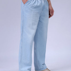 Men's Blue Relaxed Fit Solid Denim Jogger