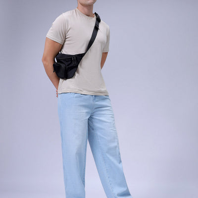 Men's Blue Relaxed Fit Solid Denim Jogger