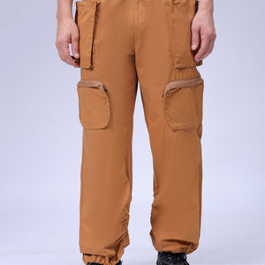 Men's Mustard Relaxed Fit Solid Utility Cargo Jogger