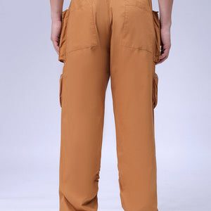 Men's Mustard Relaxed Fit Solid Utility Cargo Jogger