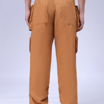 Men's Mustard Relaxed Fit Solid Utility Cargo Jogger