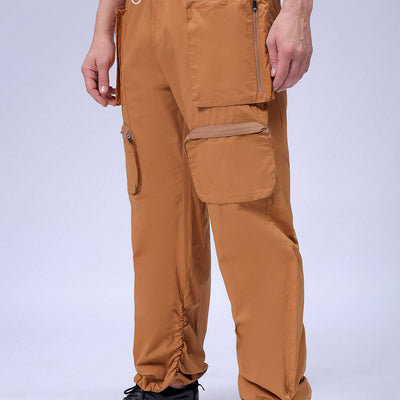 Men's Mustard Relaxed Fit Solid Utility Cargo Jogger