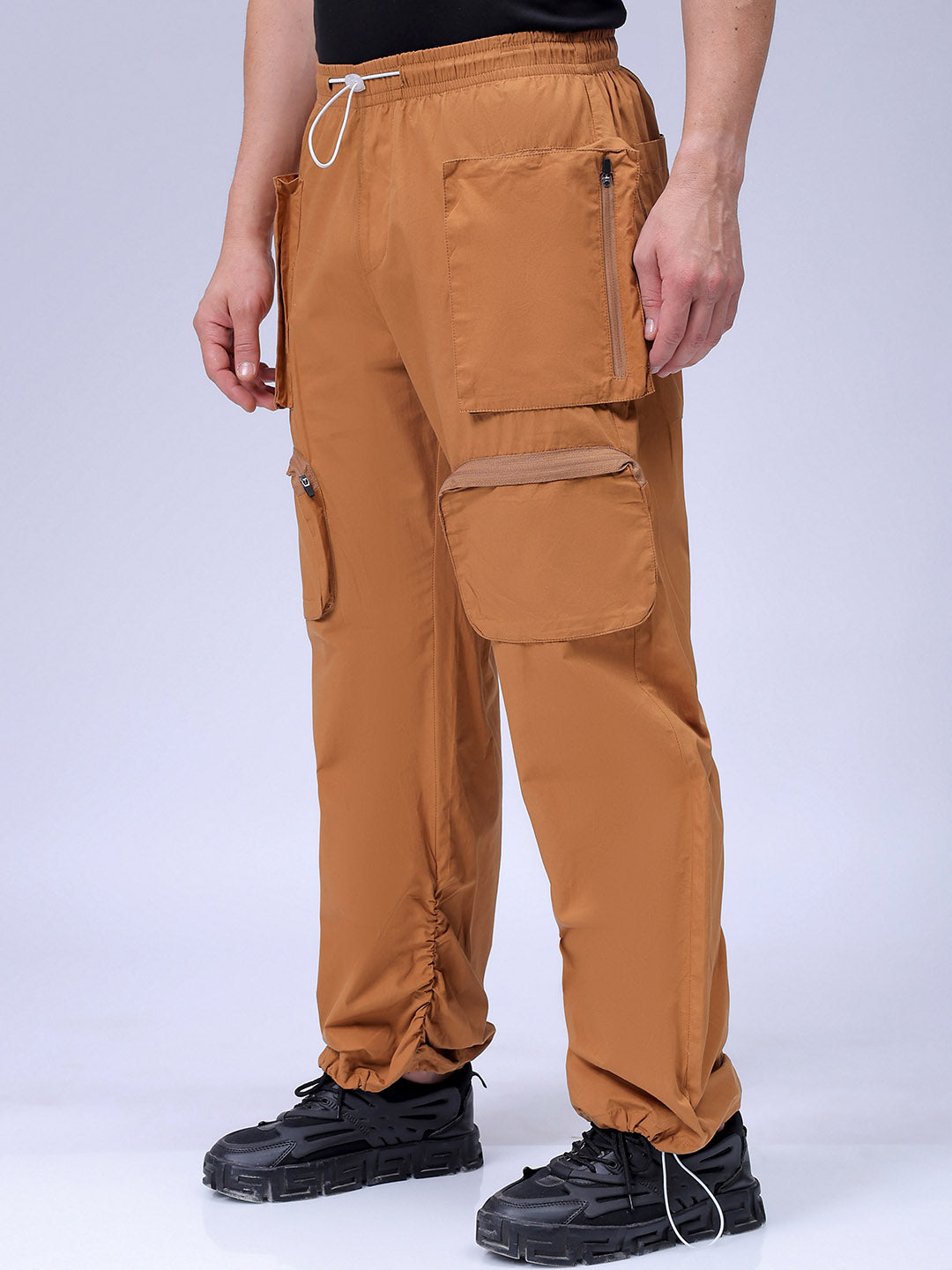Men's Mustard Relaxed Fit Solid Utility Cargo Jogger