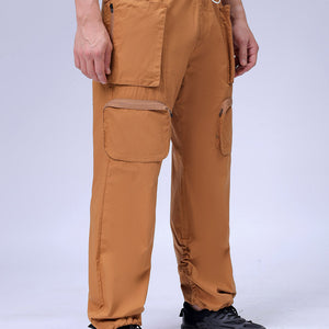 Men's Mustard Relaxed Fit Solid Utility Cargo Jogger