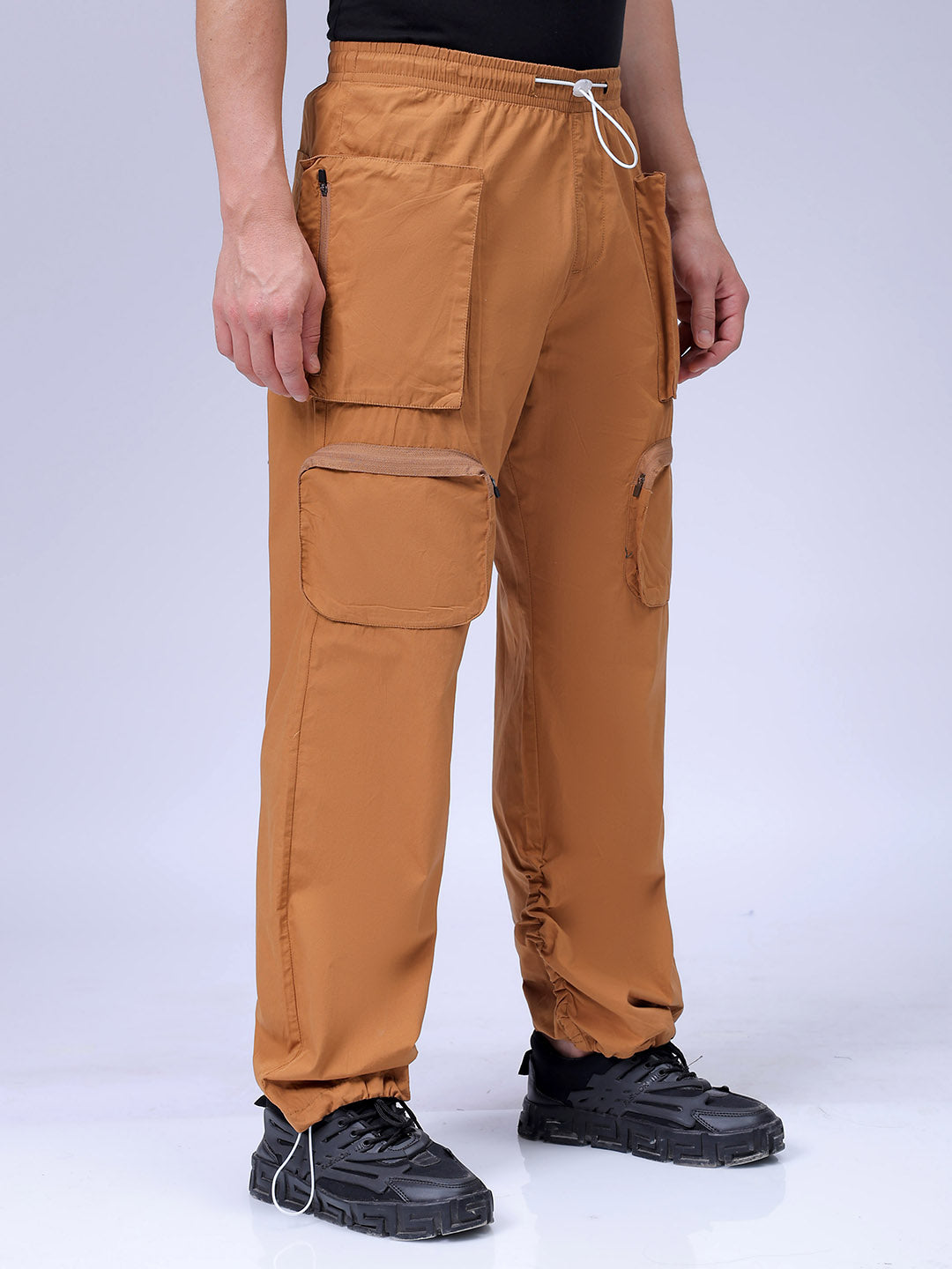 Men's Mustard Relaxed Fit Solid Utility Cargo Jogger
