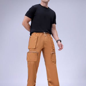 Men's Mustard Relaxed Fit Solid Utility Cargo Jogger