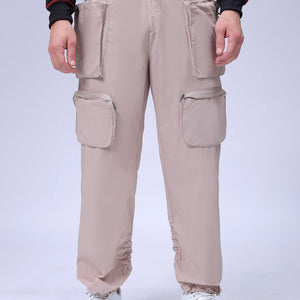 Men's Khaki Relaxed Fit Solid Utility Cargo Jogger