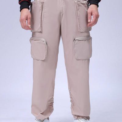 Men's Khaki Relaxed Fit Solid Utility Cargo Jogger
