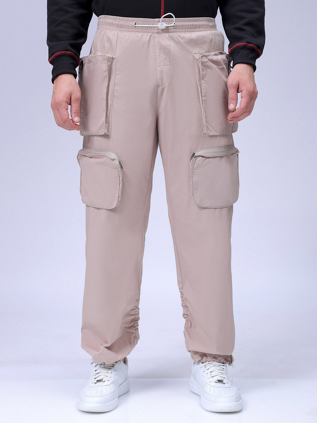 Men's Khaki Relaxed Fit Solid Utility Cargo Jogger