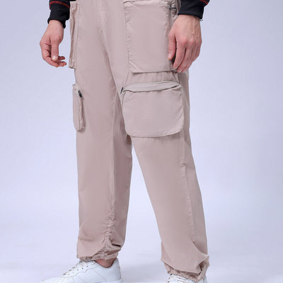 Men's Khaki Relaxed Fit Solid Utility Cargo Jogger