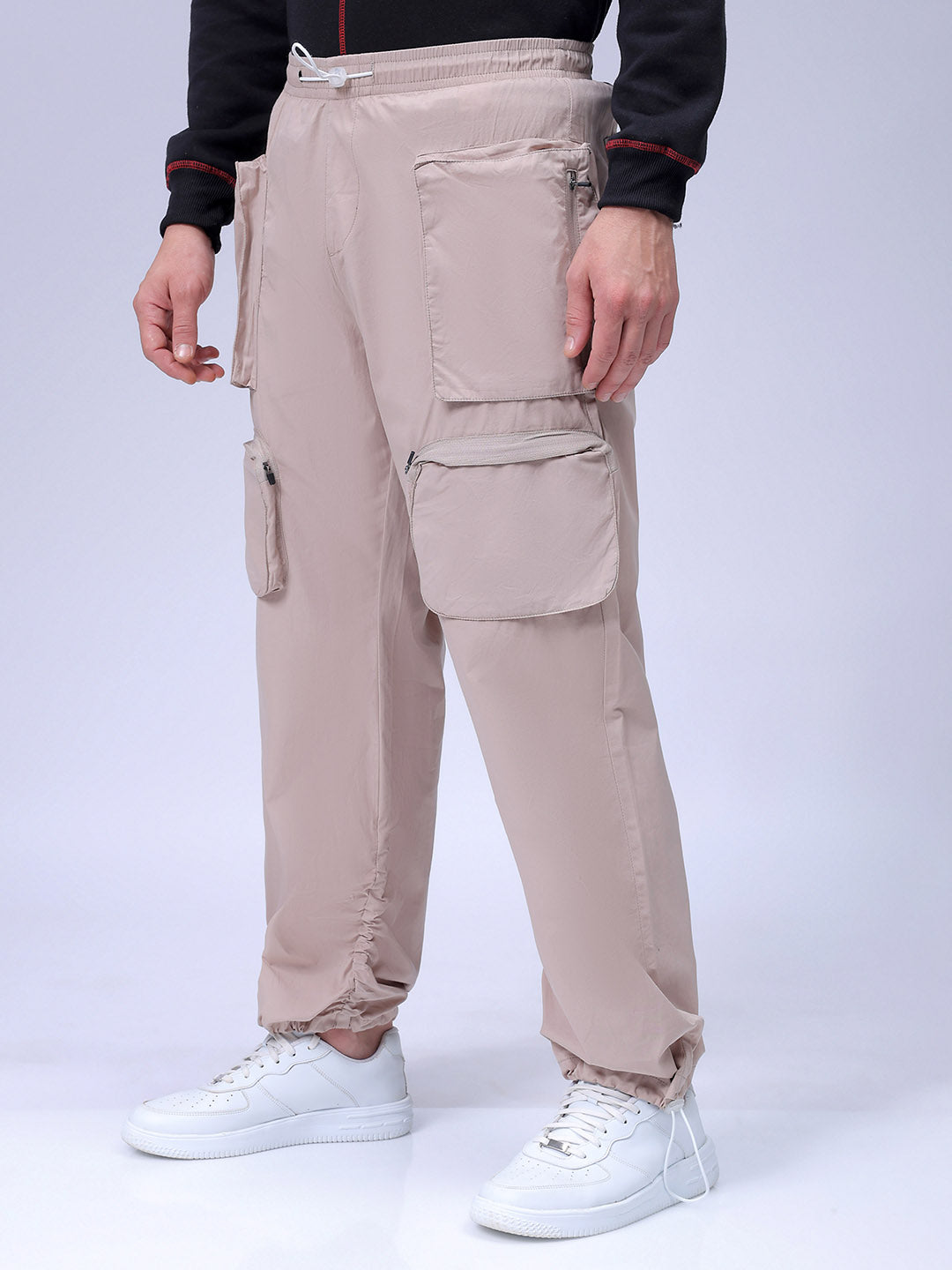 Men's Khaki Relaxed Fit Solid Utility Cargo Jogger