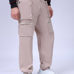 Men's Khaki Relaxed Fit Solid Utility Cargo Jogger