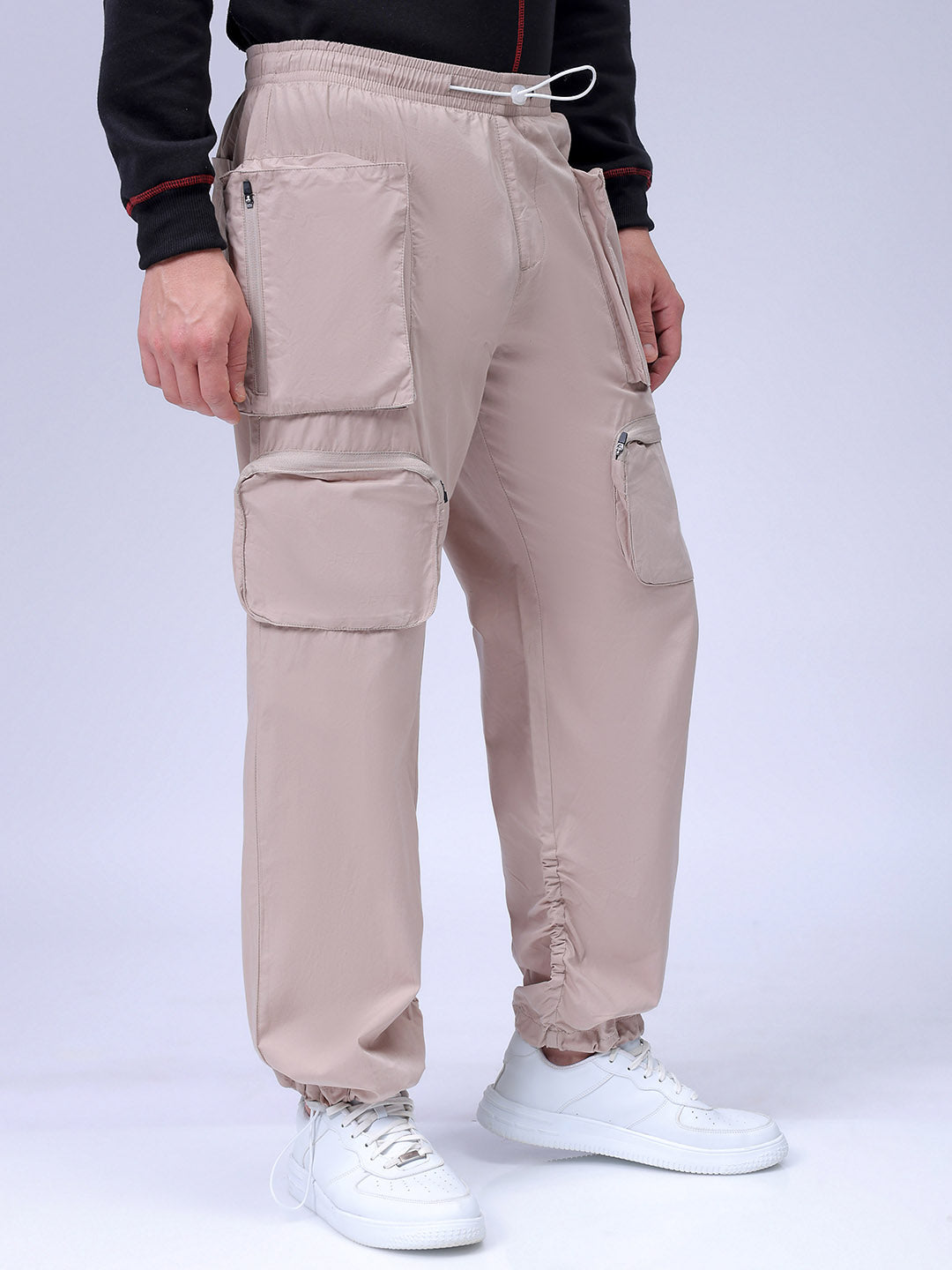 Men's Khaki Relaxed Fit Solid Utility Cargo Jogger