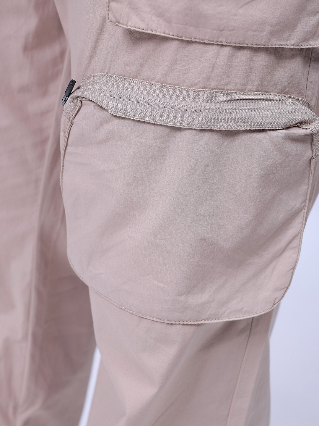 Men's Khaki Relaxed Fit Solid Utility Cargo Jogger