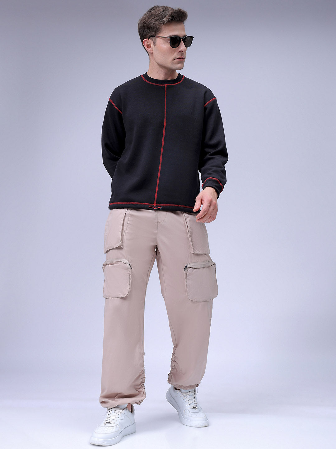 Men's Khaki Relaxed Fit Solid Utility Cargo Jogger