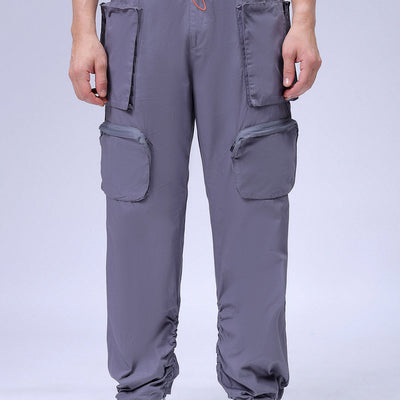 Men's Grey Relaxed Fit Solid Utility Cargo Jogger