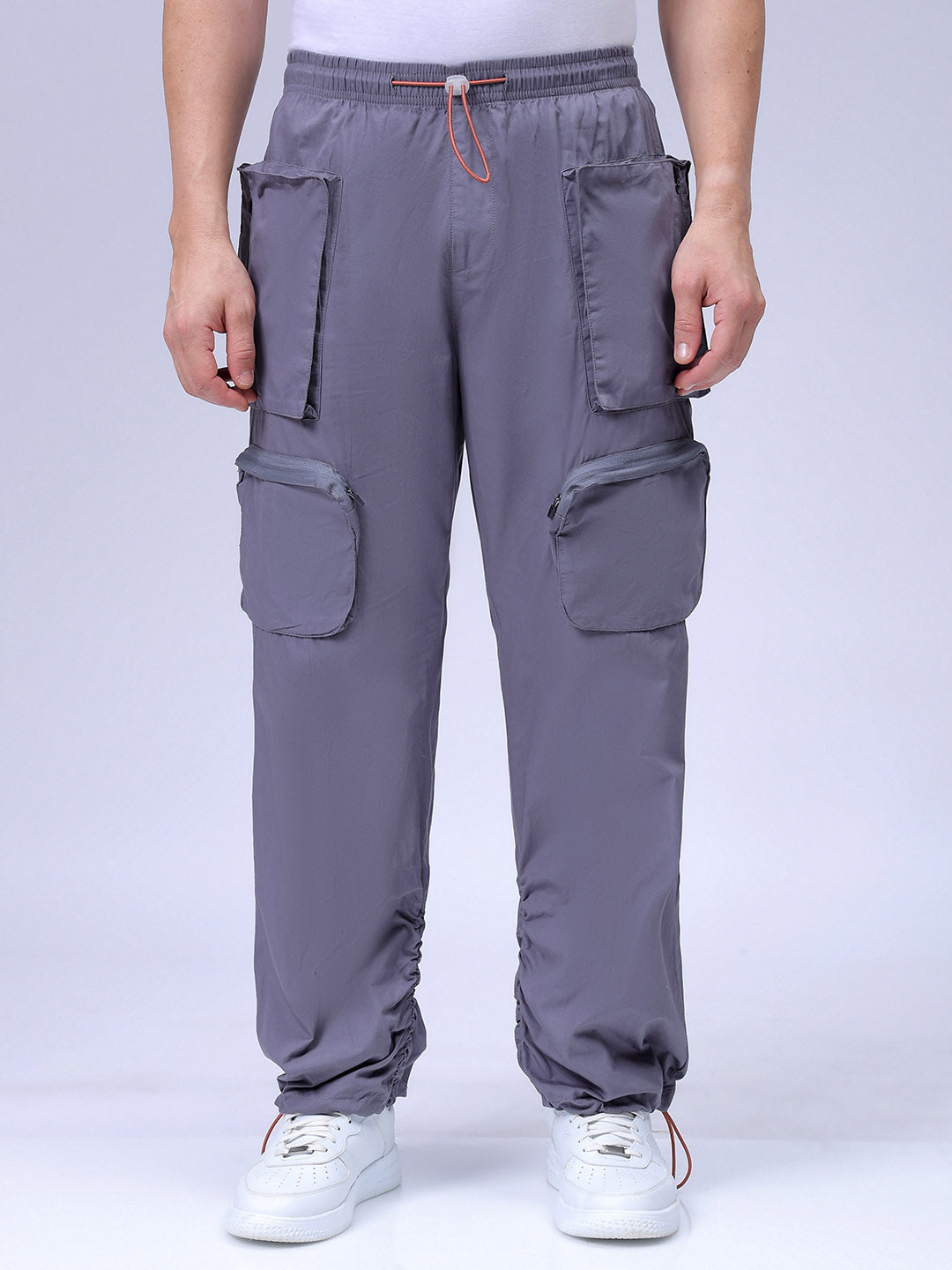 Men's Grey Relaxed Fit Solid Utility Cargo Jogger