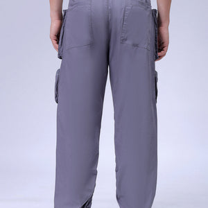 Men's Grey Relaxed Fit Solid Utility Cargo Jogger