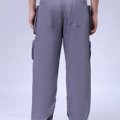Men's Grey Relaxed Fit Solid Utility Cargo Jogger