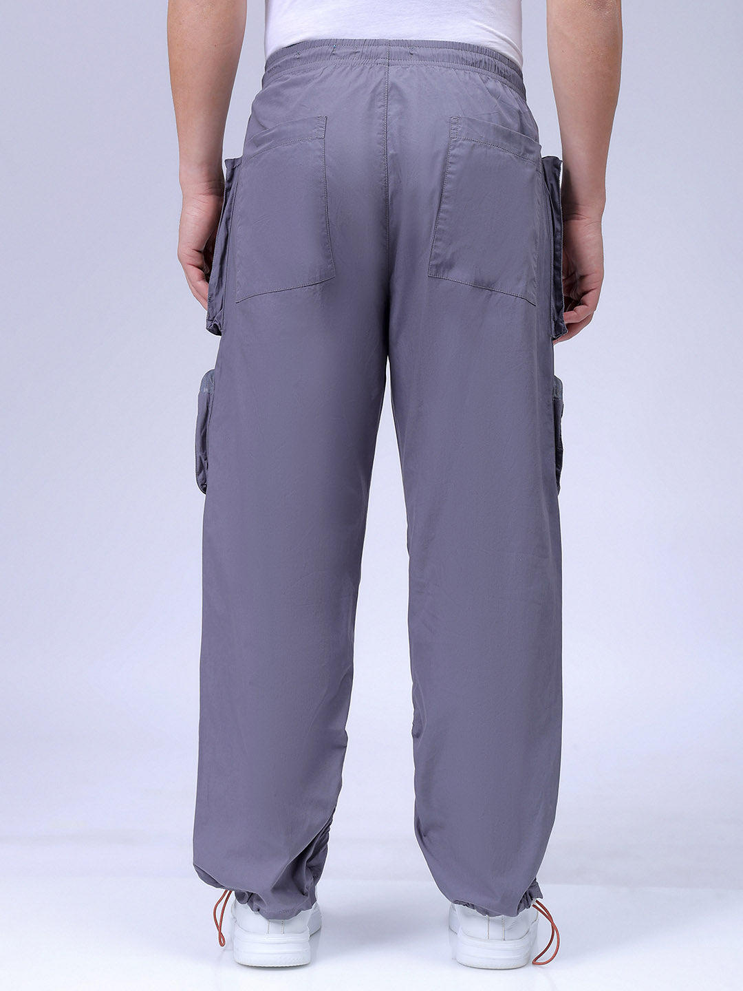 Men's Grey Relaxed Fit Solid Utility Cargo Jogger