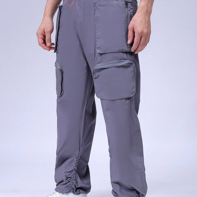 Men's Grey Relaxed Fit Solid Utility Cargo Jogger
