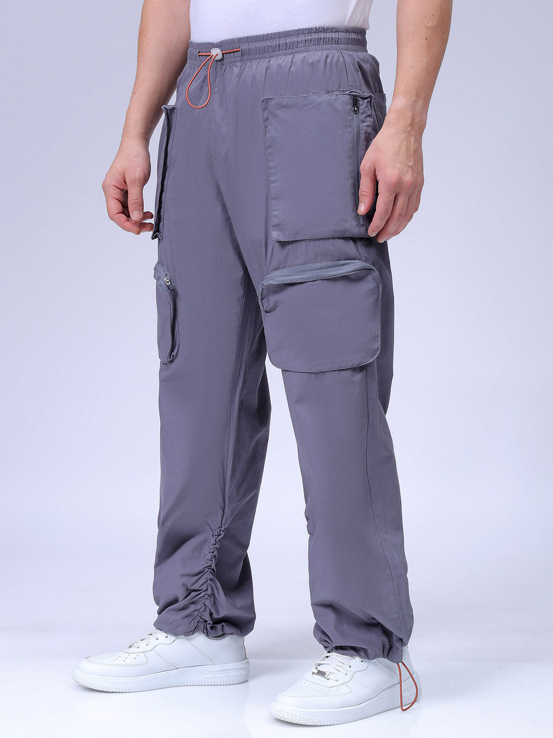 Men's Grey Relaxed Fit Solid Utility Cargo Jogger