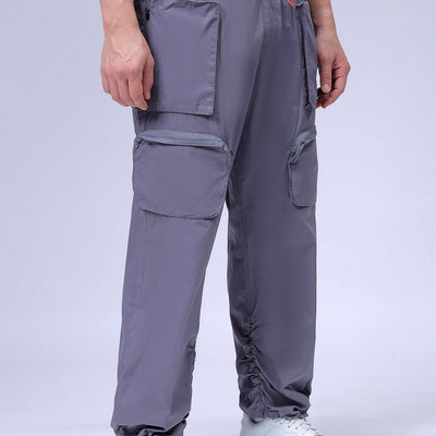 Men's Grey Relaxed Fit Solid Utility Cargo Jogger