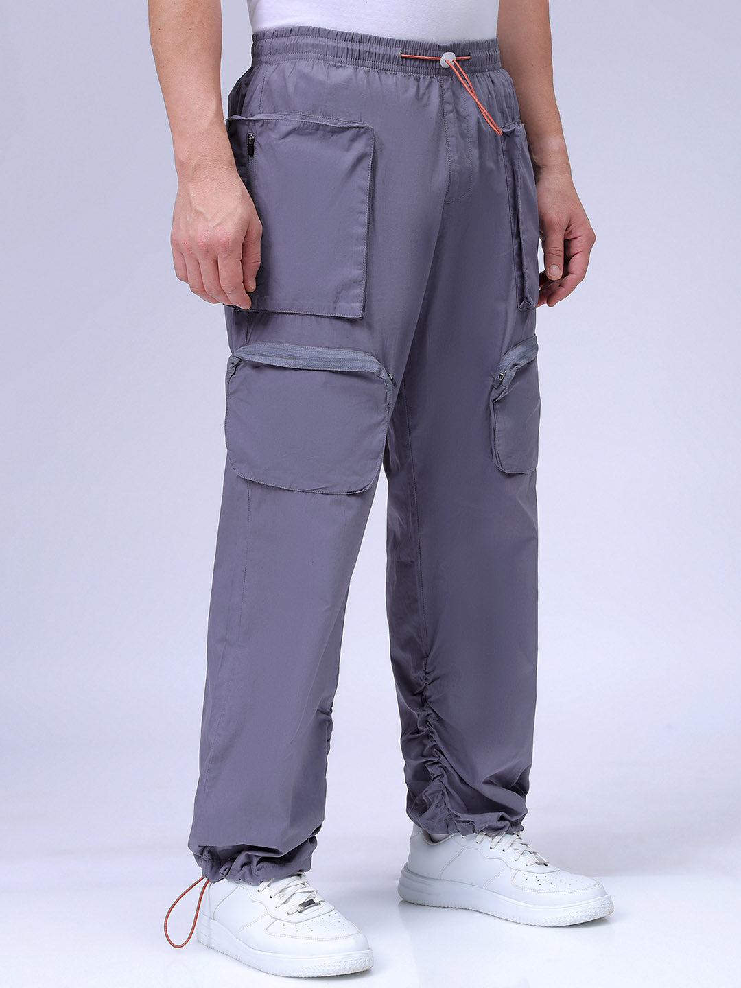 Men's Grey Relaxed Fit Solid Utility Cargo Jogger