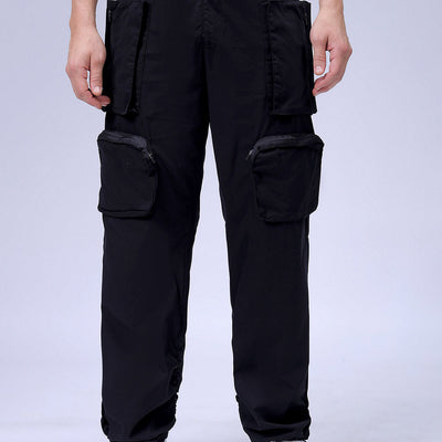Men's Black Relaxed Fit Solid Utility Cargo Jogger