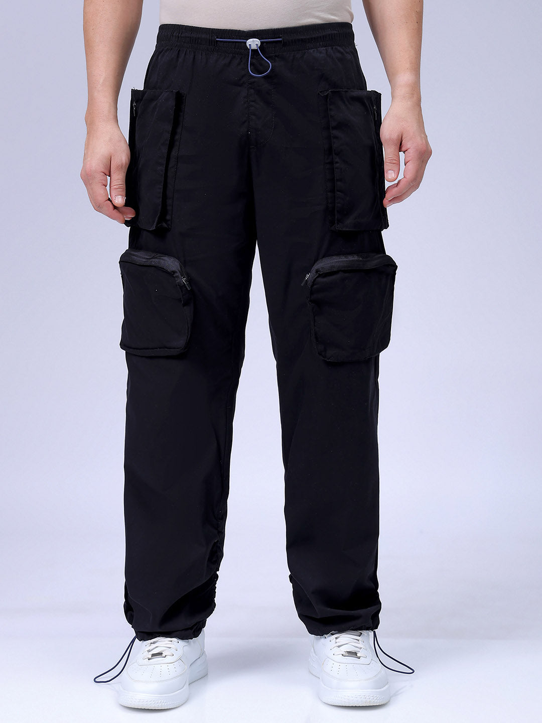 Men's Black Relaxed Fit Solid Utility Cargo Jogger
