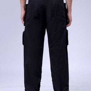 Men's Black Relaxed Fit Solid Utility Cargo Jogger