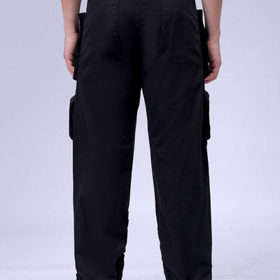 Men's Black Relaxed Fit Solid Utility Cargo Jogger