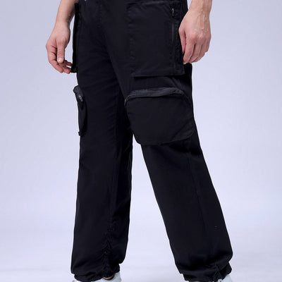 Men's Black Relaxed Fit Solid Utility Cargo Jogger