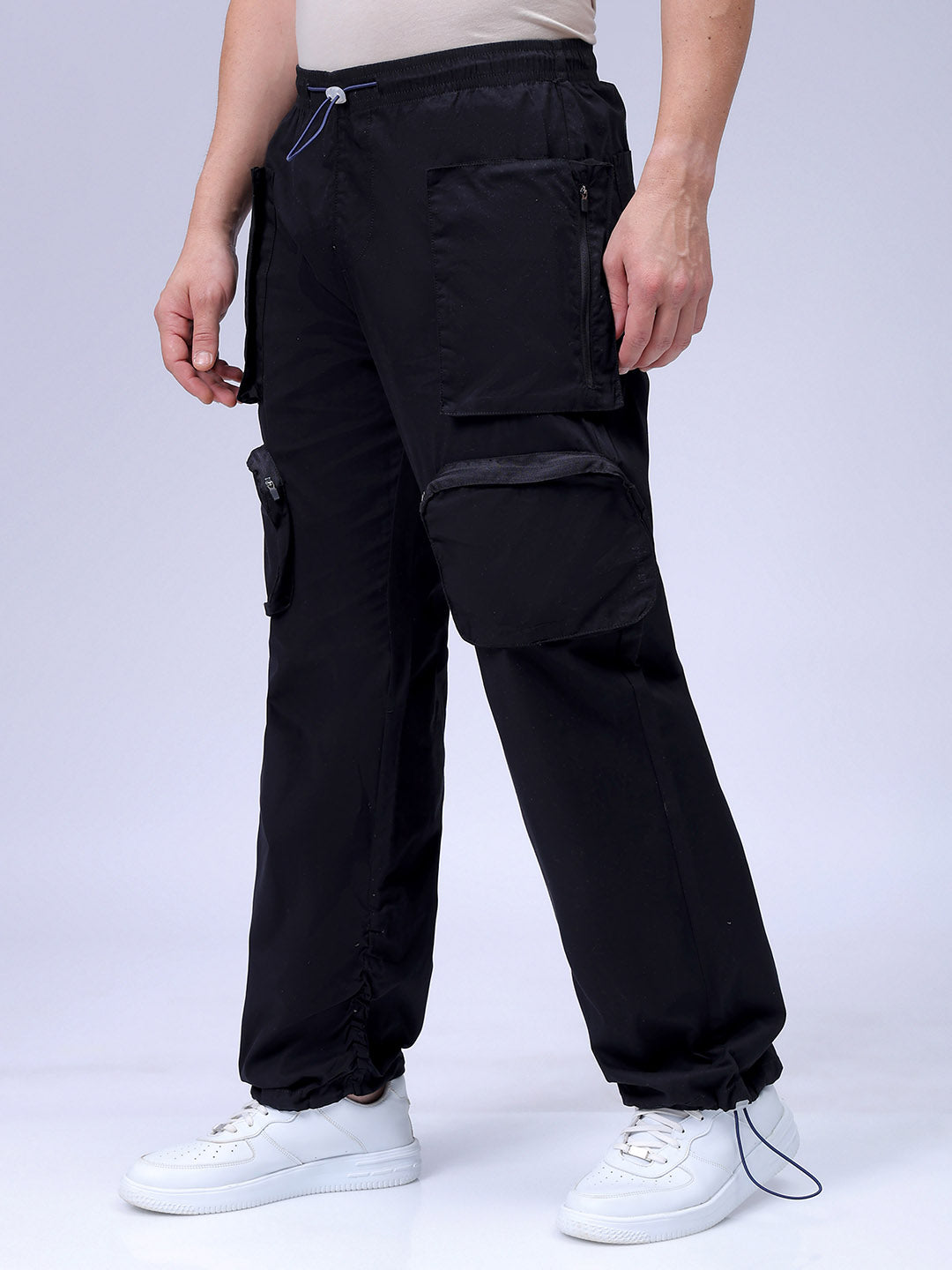 Men's Black Relaxed Fit Solid Utility Cargo Jogger