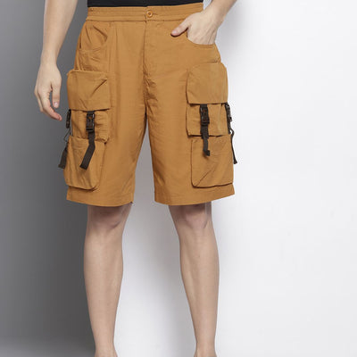 Men's Yellow Relaxed Fit Solid Cargo Shorts