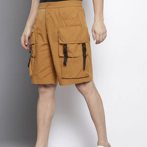 Men's Yellow Relaxed Fit Solid Cargo Shorts