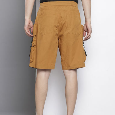 Men's Yellow Relaxed Fit Solid Cargo Shorts
