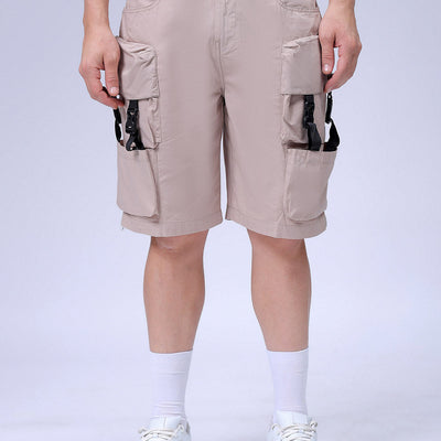 Men's Khaki Relaxed Fit Solid Utility Cargo Shorts